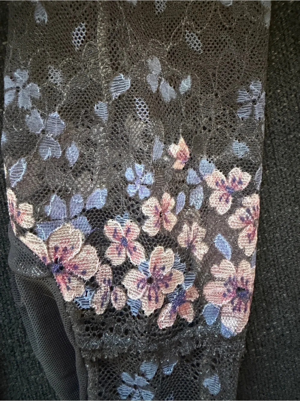 Sheer Cherry Blossom Lace Socks, Charcoal Floral Sakura Mesh, Fits W 8-9.5, NWOT